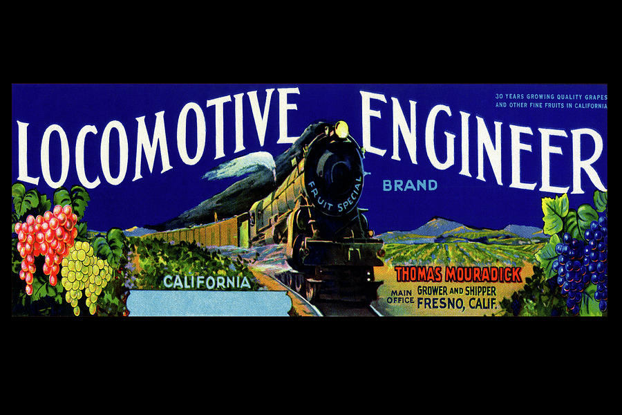 Locomotive Engineer Brand California Grapes Painting by Unknown
