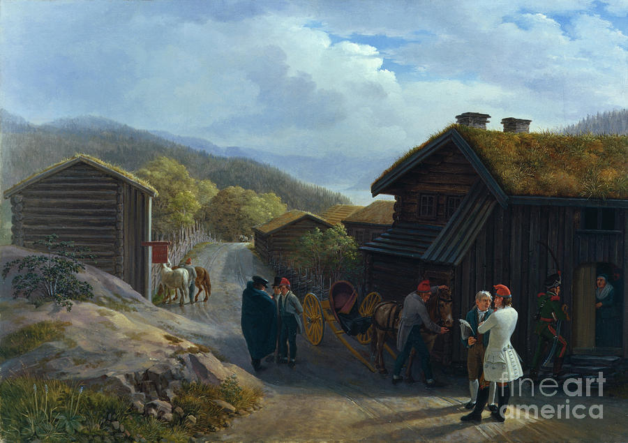 Loesnes in Gudbrandsdalen Painting by O Vaering