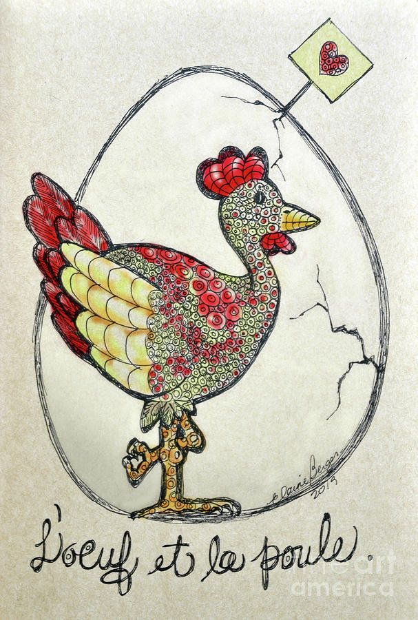 Loeuf et la poule Drawing by Elaine Berger