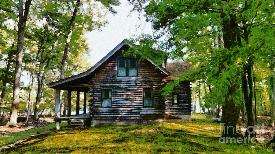 Log Cabin by the lake GK Photograph by Janine Riley