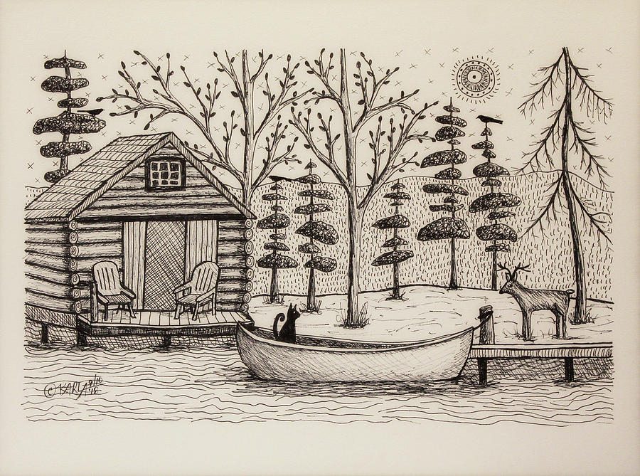 Tree Painting - Log Cabin by Karla Gerard