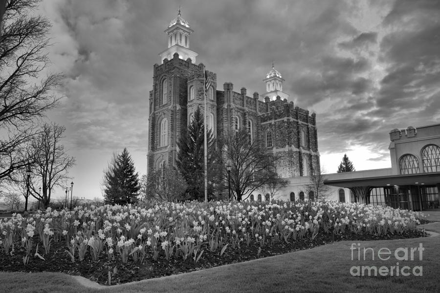 Logan Temple Sunset Black And White Photograph by Adam Jewell