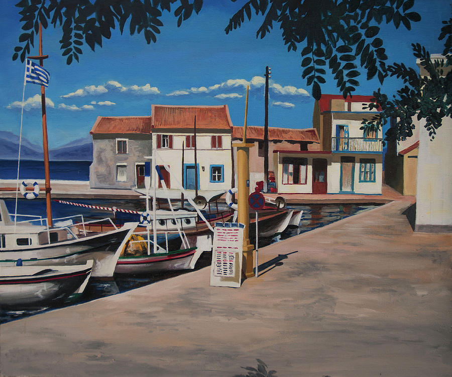 Paxos Painting - Loggos harbour 1988 by Nop Briex