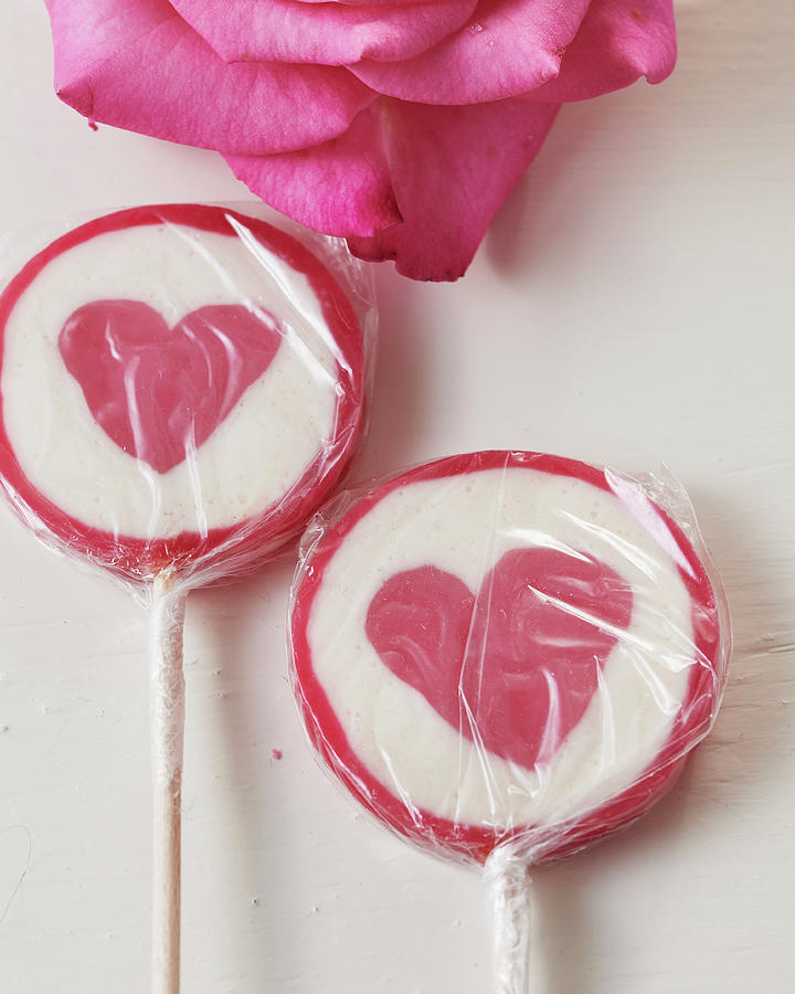 Lollipops With Hearts For Valentines Day Photograph by Hannah Kompanik