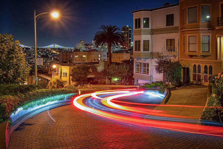 Lombard Street and the Bay Bridge Photograph by Kristen Wilkinson