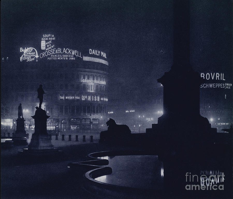 London At Night, Trafalgar Square Photograph by Harold Burdekin
