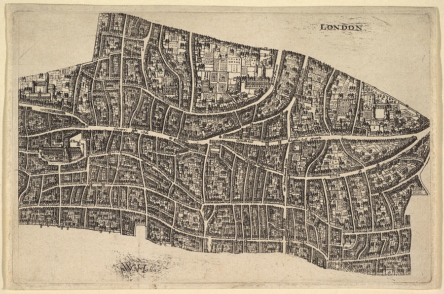 Map Drawing - London before the Great Fire by Wenceslaus Hollar