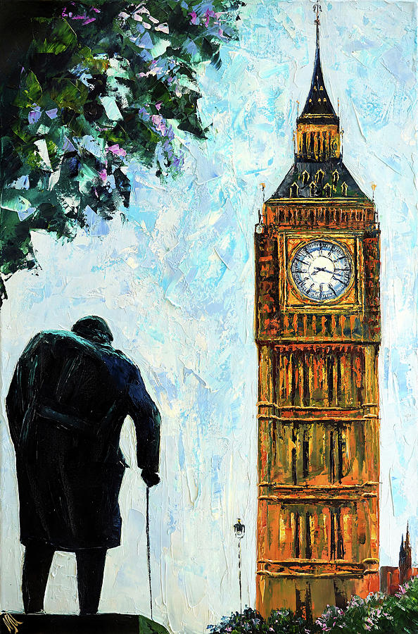 London Painting - London Big Ben And Sir Winston Churchill by Natasha Mylius