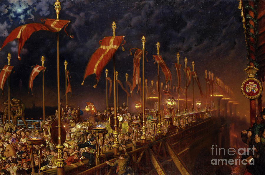 London Bridge On The Night Of The Marriage Of The Prince And Princess Of Wales Painting by William Holman Hunt