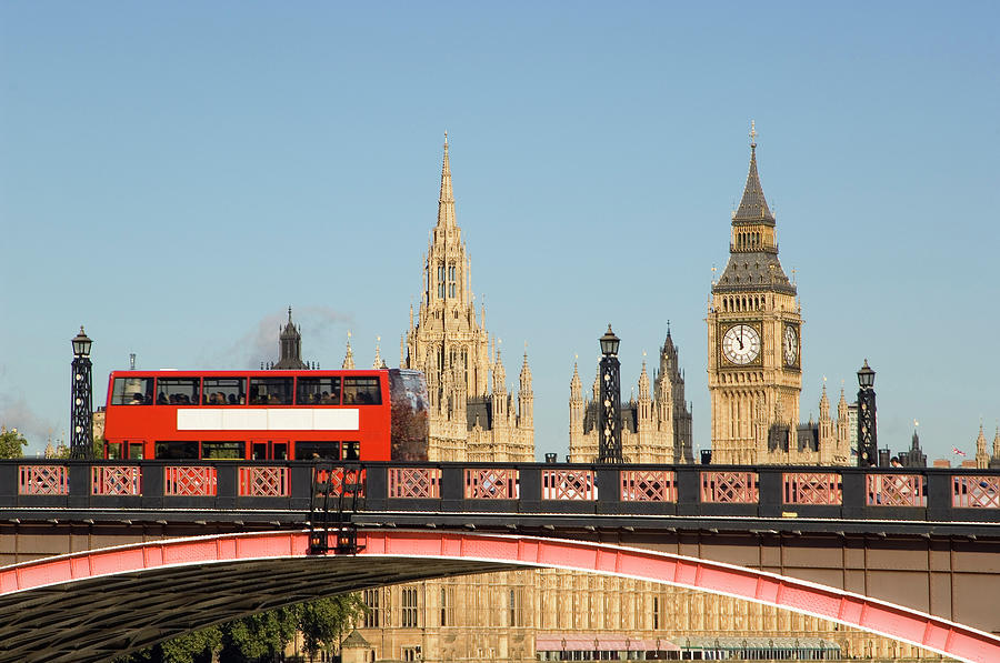 Architecture Photograph - London Bus And Big Ben by Stockcam