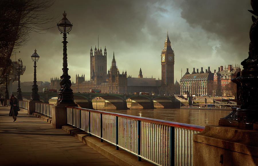 London City Skyline And Urban Bridge Photograph by Chris Clor