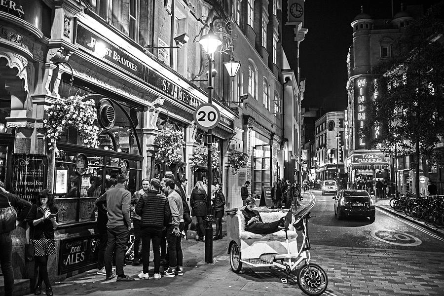 London England Nightlife St. James Pub Great Windmill Street Black and White Photograph by Toby McGuire