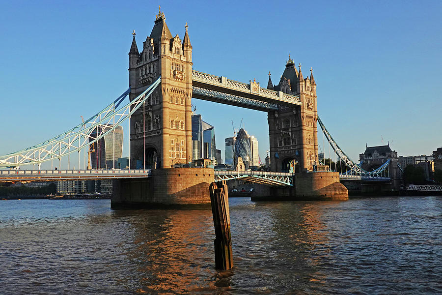 London England Tower Bridge and Skyline Blue Sky Photograph by Toby McGuire