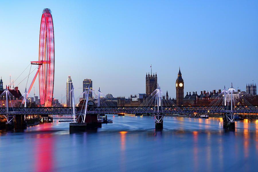 London Eye And Big Ben Seen At Blue Hour. Photograph