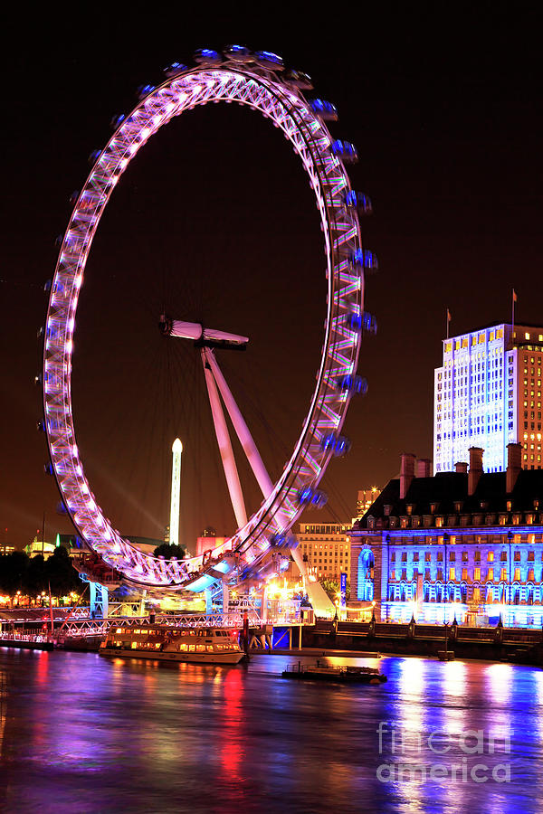 London Eye Purple at Night Photograph by John Rizzuto