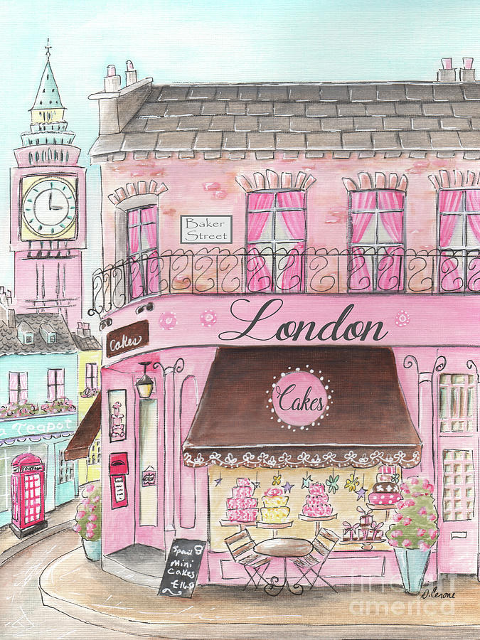 London Girl - Cake Shop With Big Ben And Phone Booth Painting by Debbie Cerone