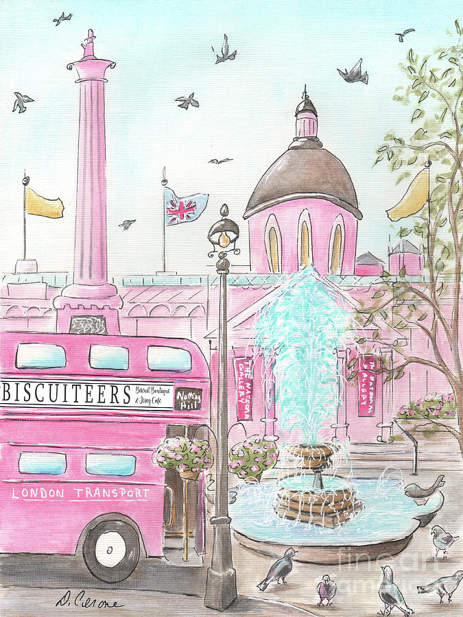 London Girl - Trafalgar Square and Double Decker Bus Painting by Debbie Cerone