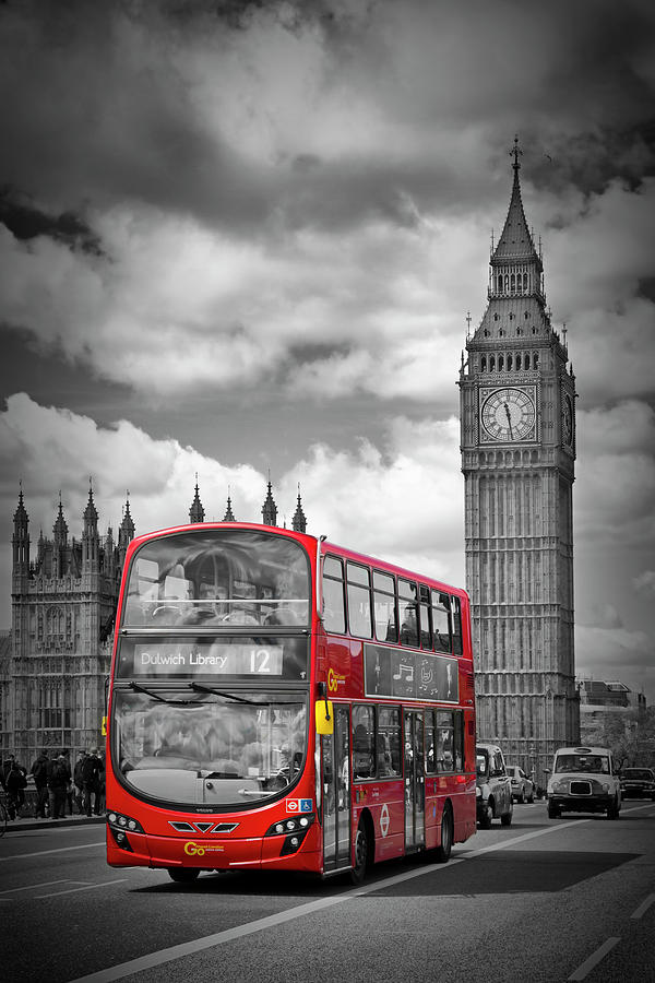 London Photograph - LONDON Houses of Parliament and Red Bus by Melanie Viola