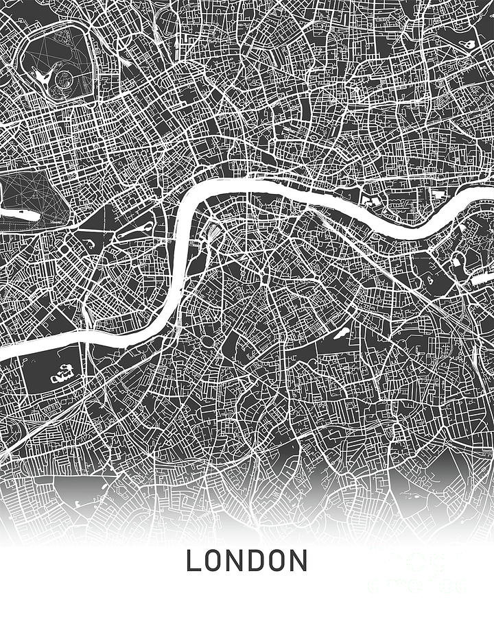 London map black and white Photograph by Delphimages Map Creations