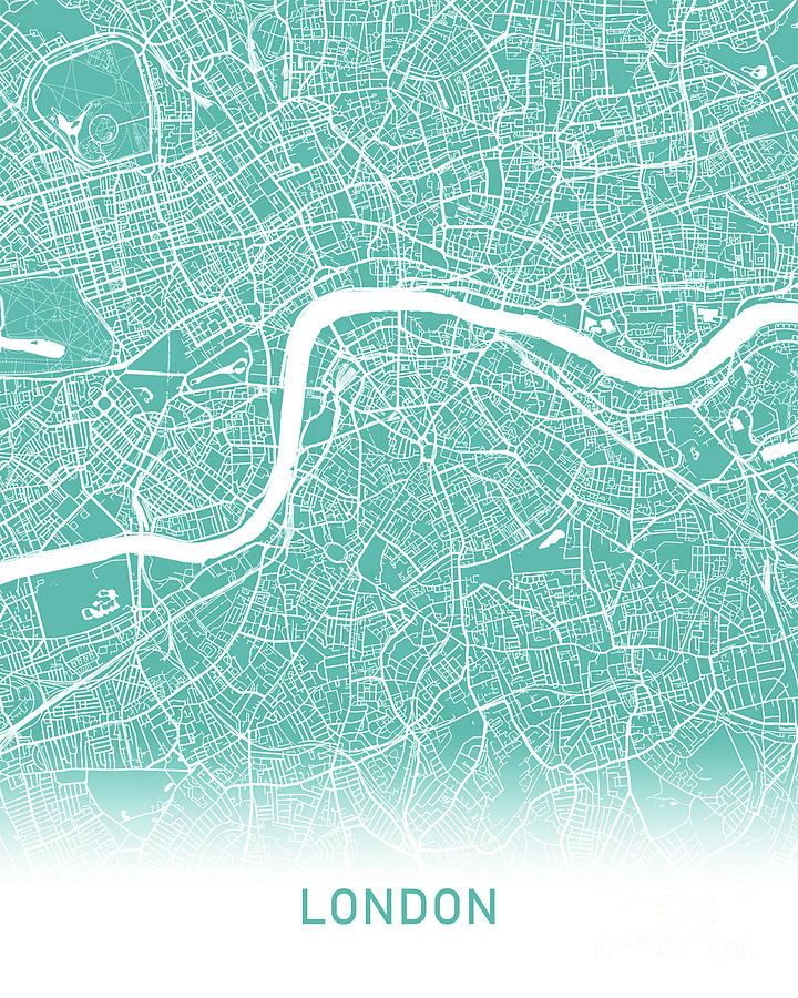 London map teal Digital Art by Delphimages Map Creations