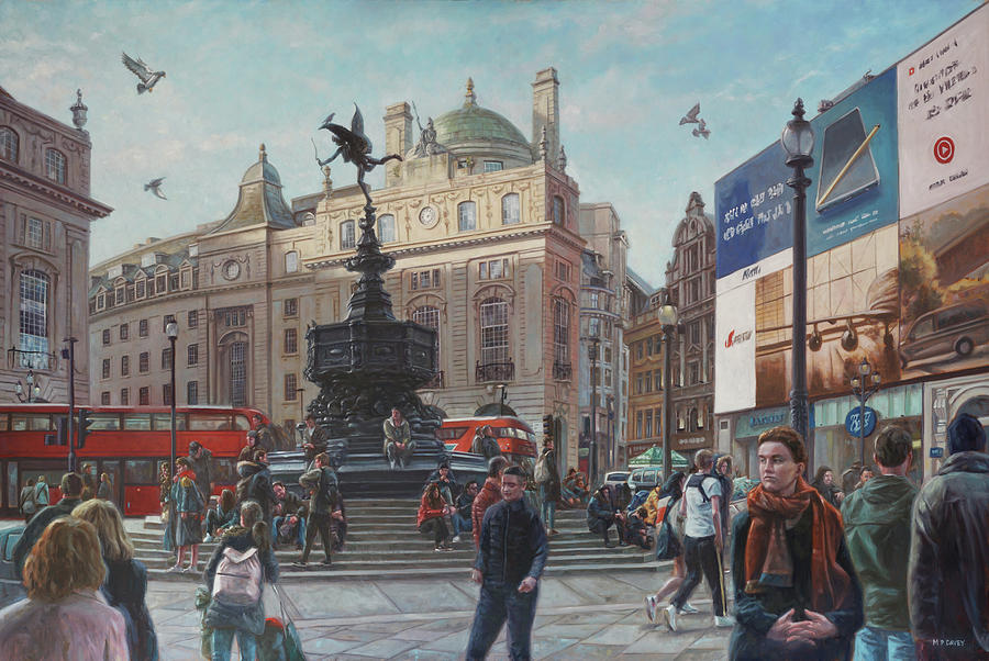 London Piccadilly Circus with evening light Painting by Martin Davey