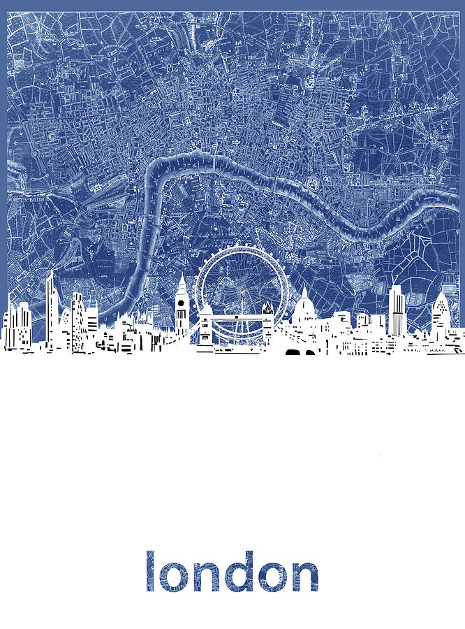 London Skyline Map Blue Digital Art