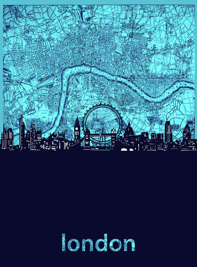 London Skyline Map Turquoise Digital Art