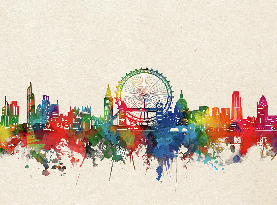 London Digital Art - London Skyline Watercolor by Bekim M