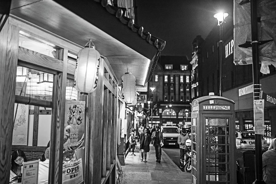 London UK Chinatown Telephone Box Lanterns London UK United Kingdom Black and White Photograph by Toby McGuire
