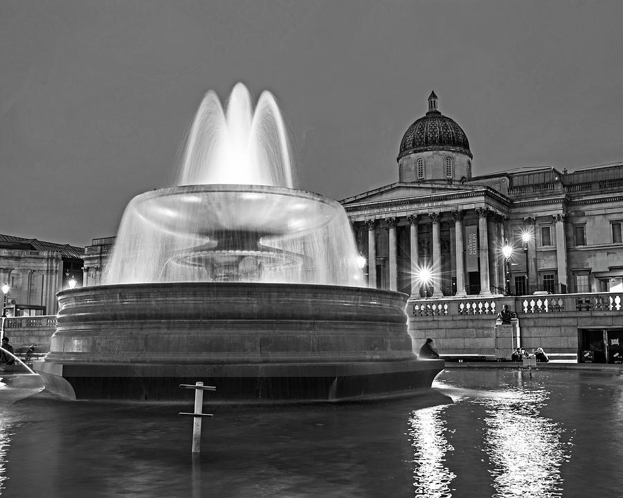 London UK Fountain Trafalgar Square United Kingdom Black and White Photograph by Toby McGuire