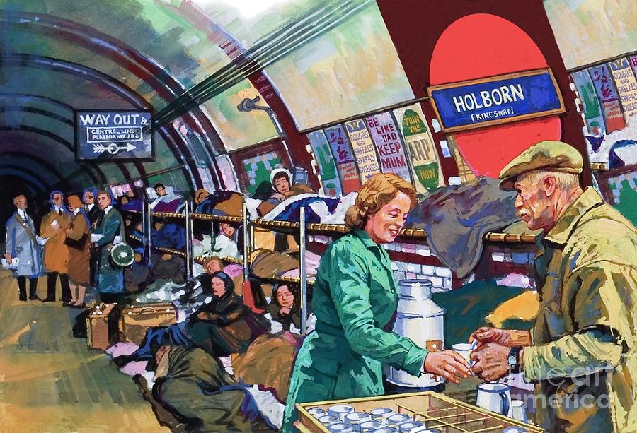 London Underground In The Blitz Painting by Harry Green