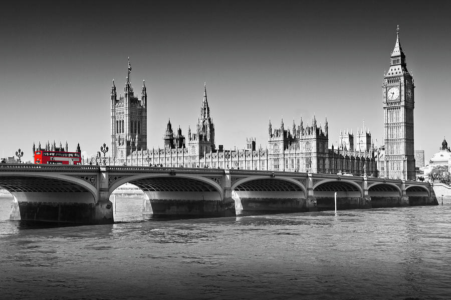 London Photograph - LONDON Westminster Bridge and Red Bus by Melanie Viola