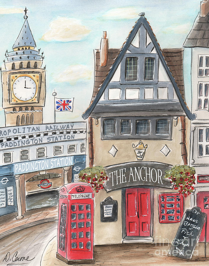 Londons The Anchor - with Paddington Station And Big Ben Painting by Debbie Cerone