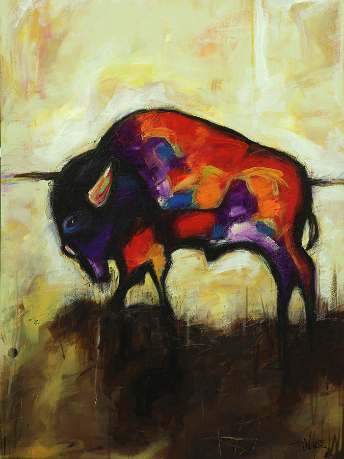 Buffalo Painting - Lone Buffalo by Steve Willgren