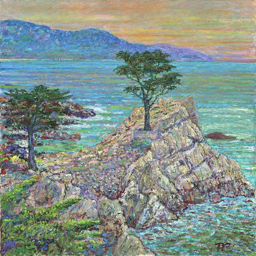 Lone Cypress Sunset Painting by Tom Pittard