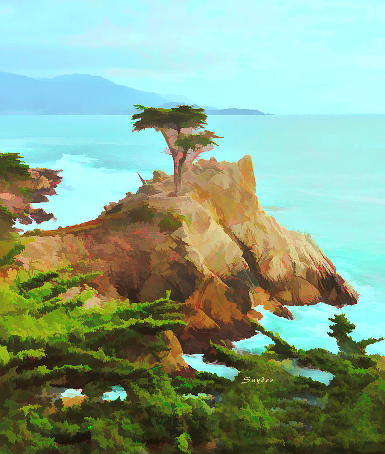 Lone Cypress Watercolor Rendention Photograph by Floyd Snyder