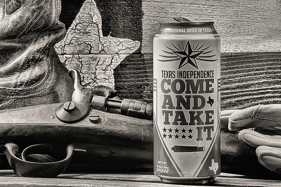 Lone Star Beer Come and Take IT Black and white Photograph by JC Findley