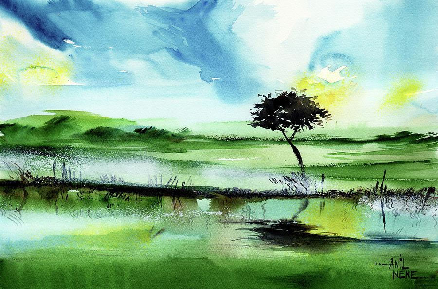 Lone Tree Painting by Anil Nene