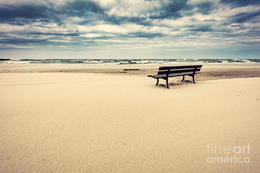 Unique Photograph - Lonely bench on the beach with view on the sea by Michal Bednarek