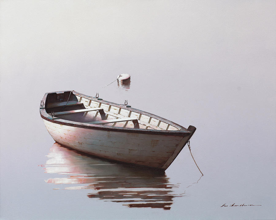 Nautical Painting - Lonely Boat 2017 2 by Zhen-huan Lu