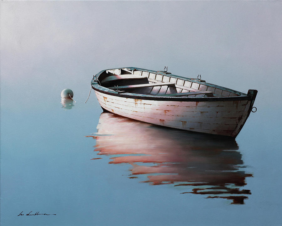 Nautical Painting - Lonely Boat 2017 by Zhen-huan Lu