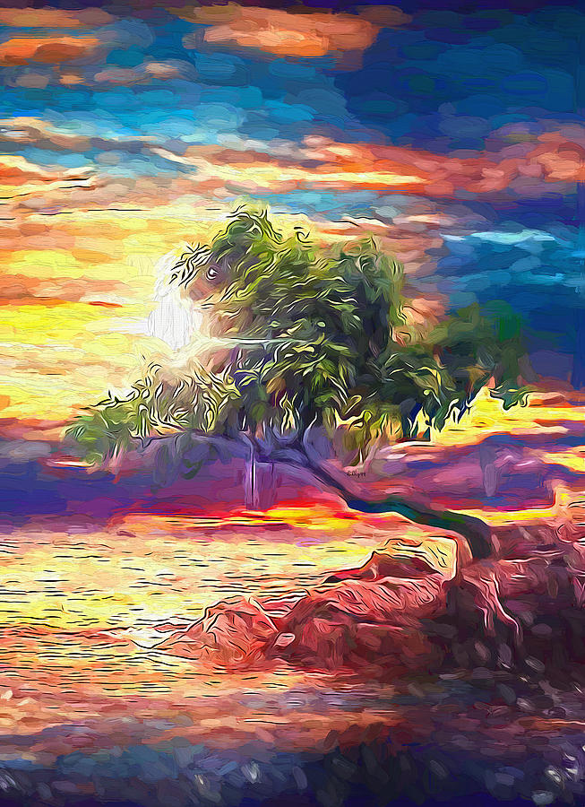 Lonely tree on sunset 2 Painting by Nenad Vasic