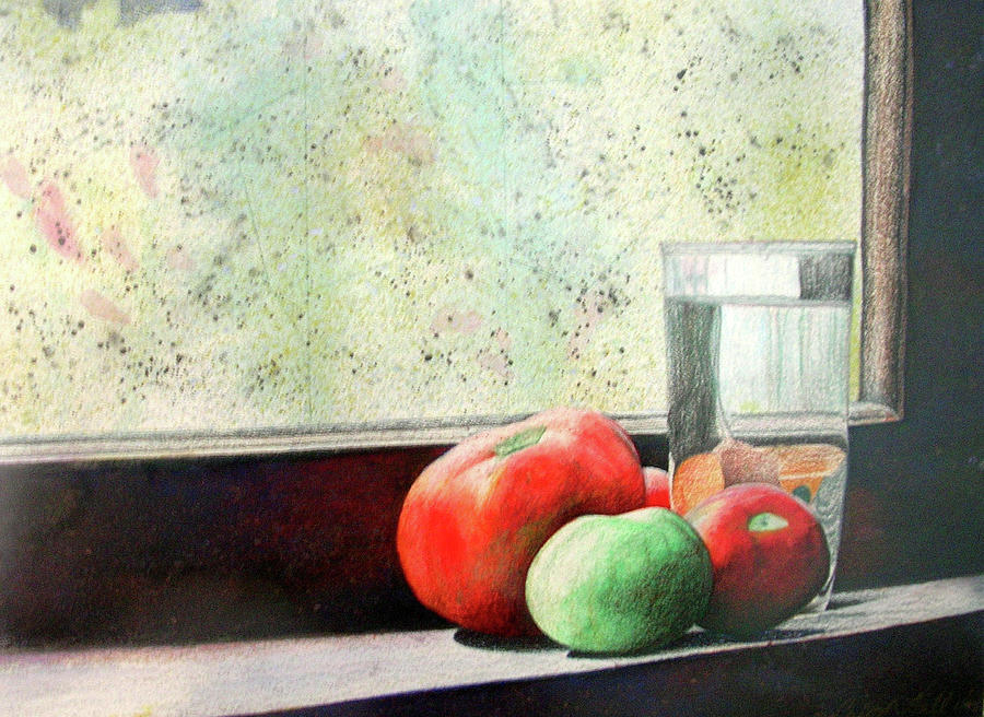 Windowsill Tomatoes Painting by Ceilon Aspensen