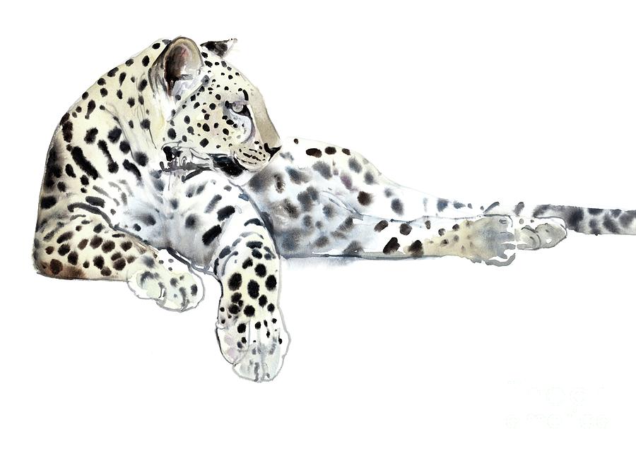 Long Arabian Leopard, 2015 Watercolor And Gouache On Paper Painting by Mark Adlington