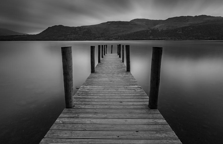 Black And White Photograph - Long Exposure At Brandlehow Jetty - by Damian Harrison