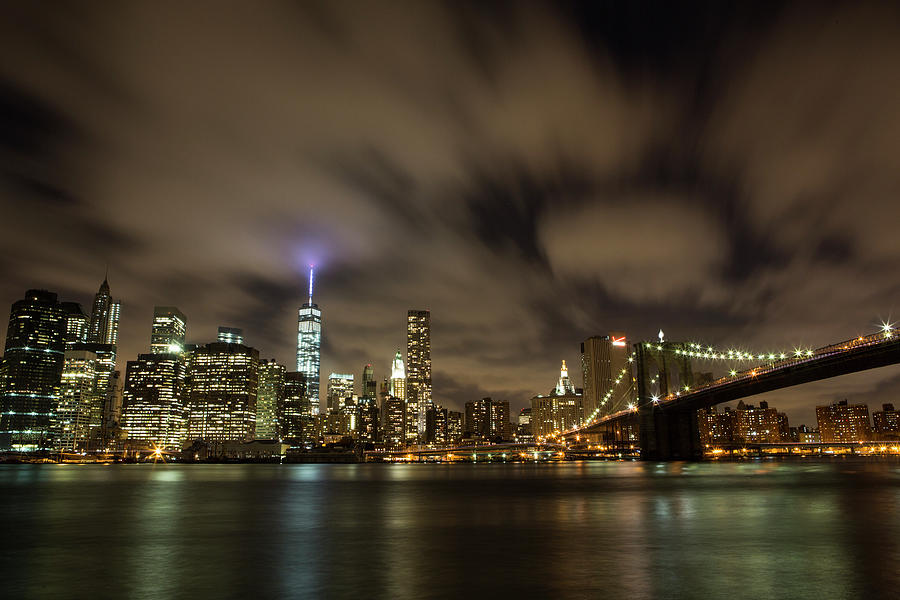 Long Exposure Night View Of The Manhattan Skyline. Photograph by Cavan ...