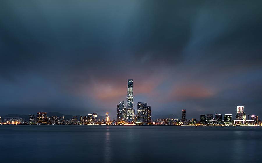 Nature Photograph - Long Exposure Shot Of Kowloon Skyline by Coolbiere Photograph