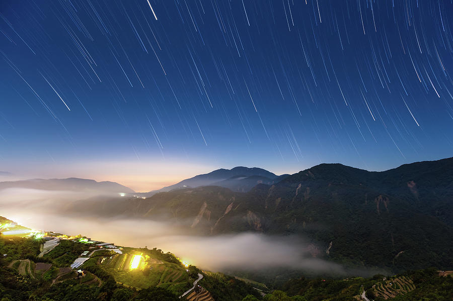 Long Exposure Star-trails Over Mountain Photograph by Wan Ru Chen