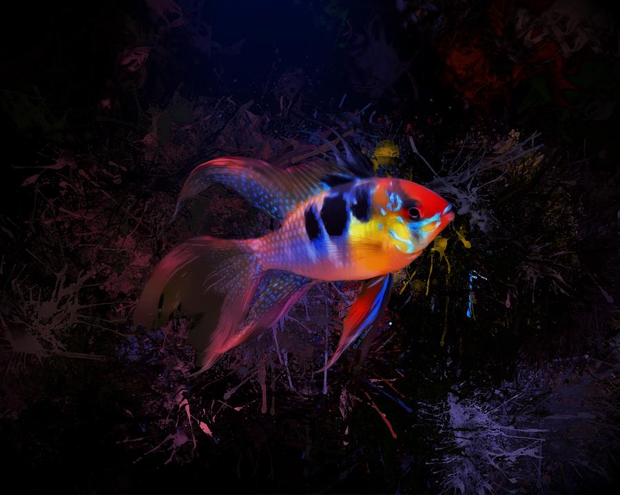 Fish Digital Art - Long Fin German Blue Ram by Scott Wallace Digital Designs