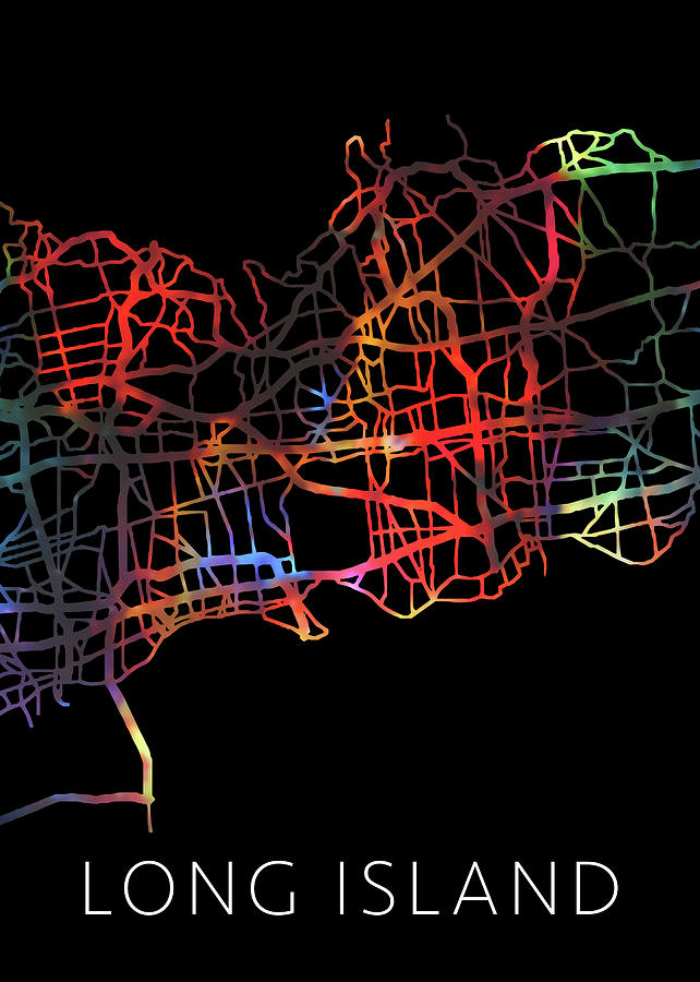 Long Island Mixed Media - Long Island New York Watercolor City Street Map Dark Mode by Design Turnpike Long Island Mixed Media - Long Island New York Watercolor City Street Map Dark Mode by Design Turnpike